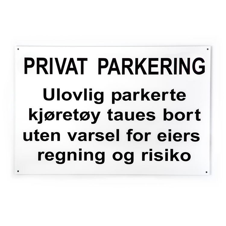 Privat parkering med undertekst -for vegg