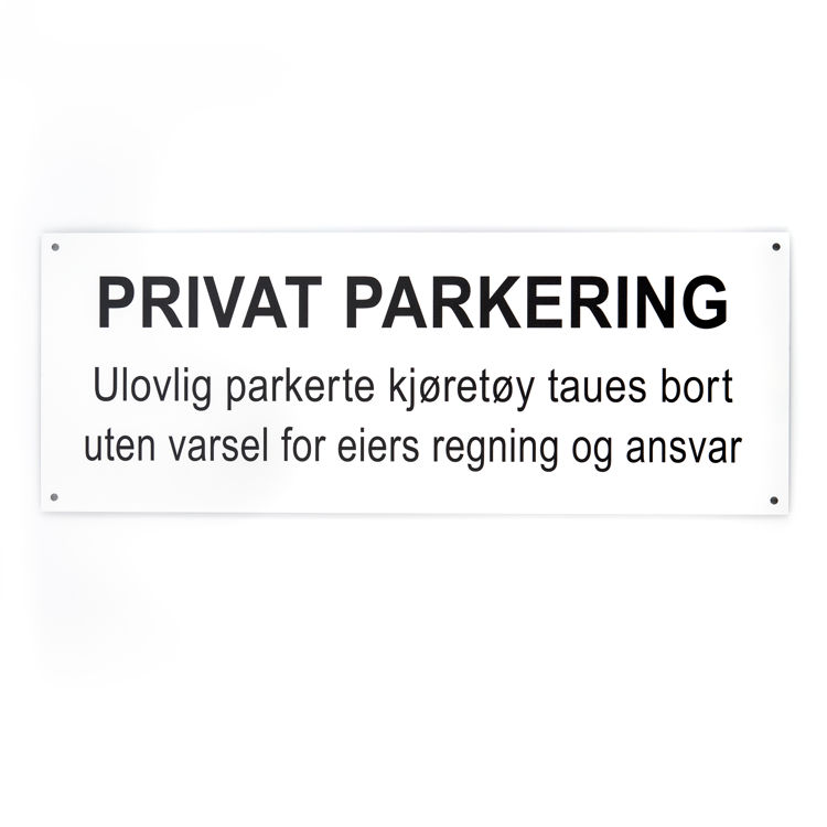 Privat parkeing med undertekst -for vegg